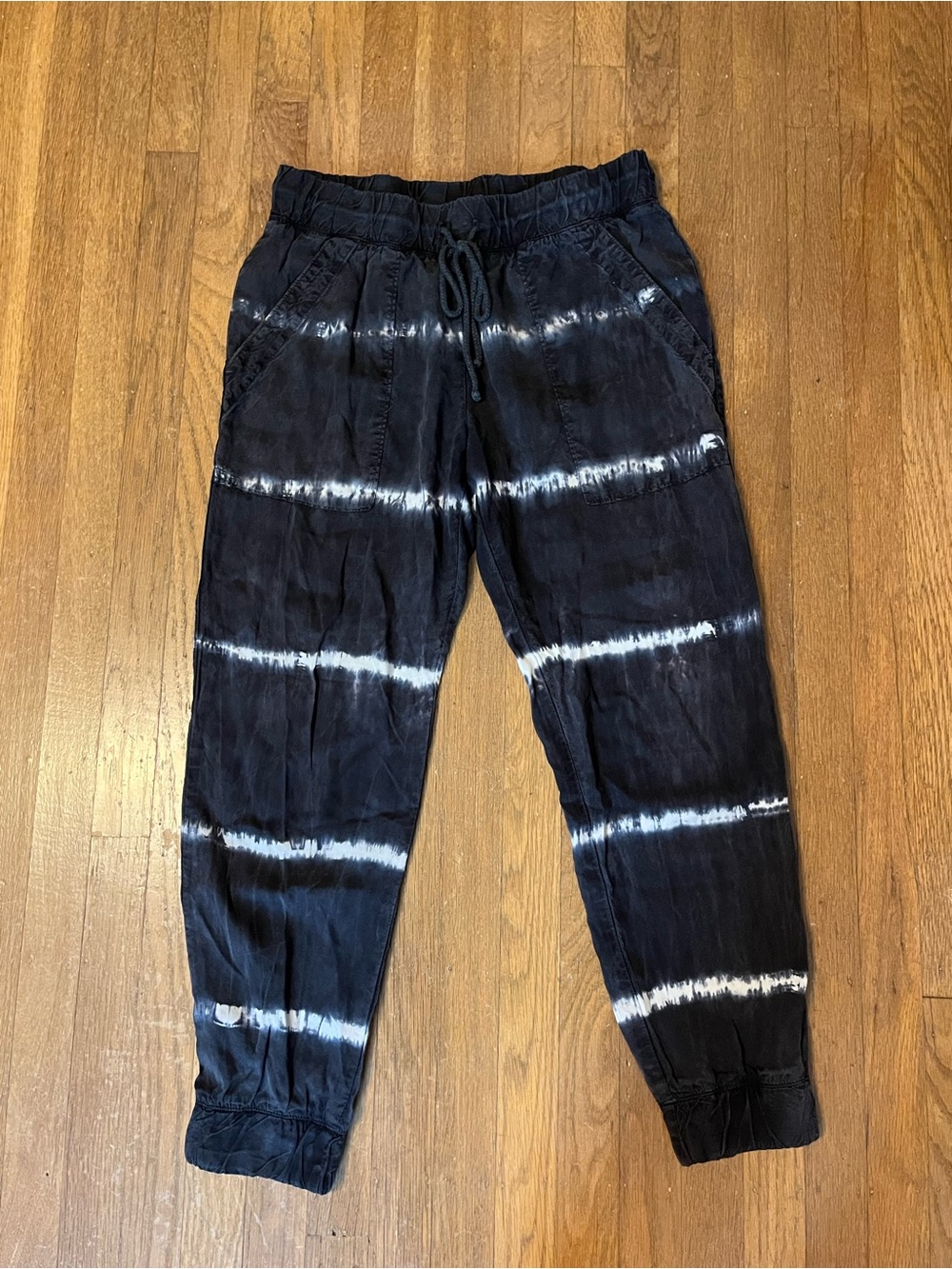 Anthropologie Black Tie-Dye Joggers with White Bands